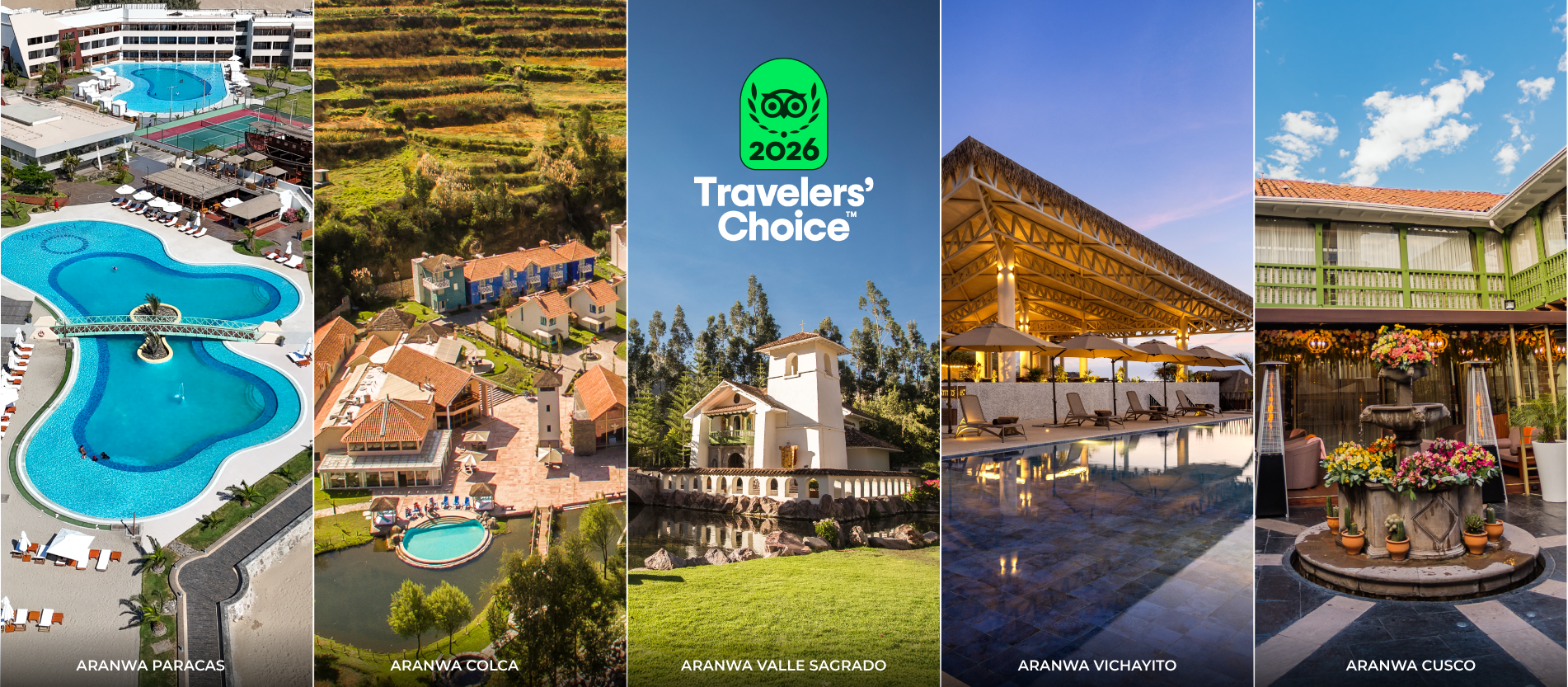 Aranwa Hotels Resorts & Spas es reconocido con el sello Tripadvisor Travelers’ Choice 2026 y se ubica entre el Top 10% de los mejores hoteles del mundo
