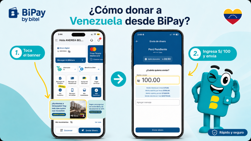 BiPay by Bitel y Perú Pendiente se unen para llevar ayuda solidaria a las familias de Venezuela